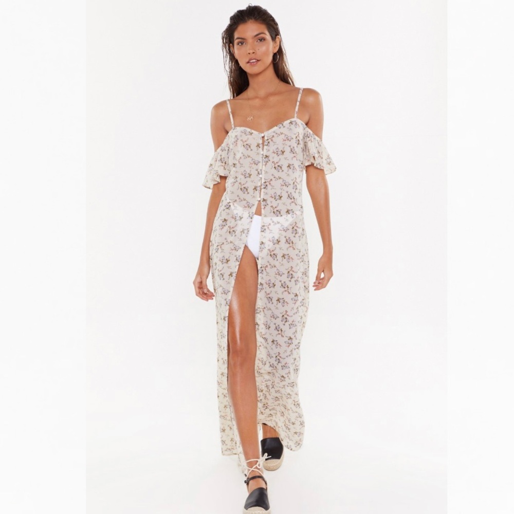 Nasty Gal Floral Print Swim Coverup - Cream